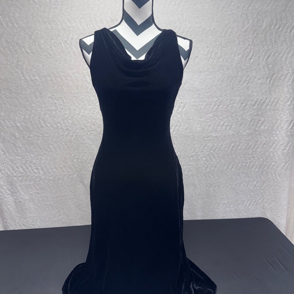 Lauren Ralph Lauren Black Silk Blend Velvet Cowl Neck Sleeveless Gown Dress 10